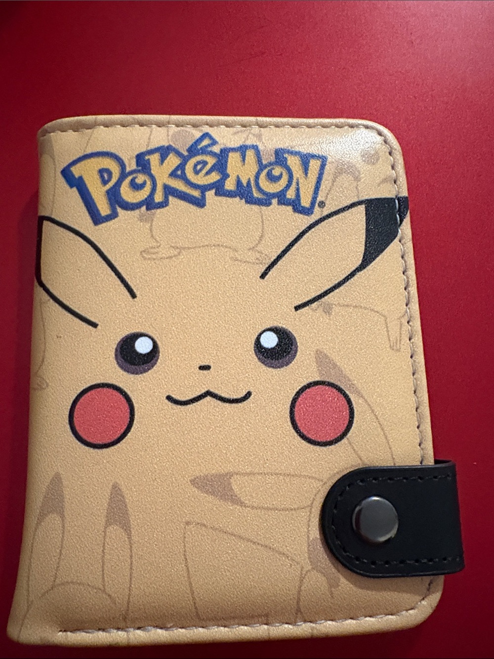 Pokémon Pikachu Beige Kids Wallet with Black Snap 4”x5” New